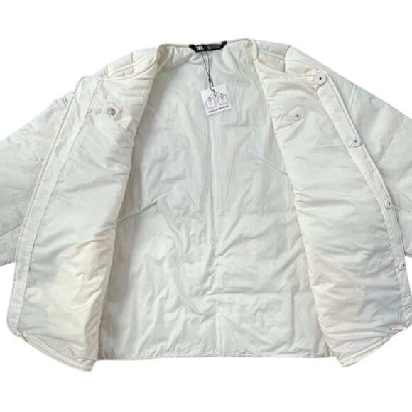 Zara Men's Light Padded Jacket Coat Modular Neckline Cream Snaps Closure XL NWT - Picture 10 of 16